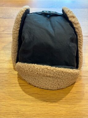 Barbour Morar Wax Trapper Hat Black Waxed Cotton Fleece Aviator NWT Sz L
